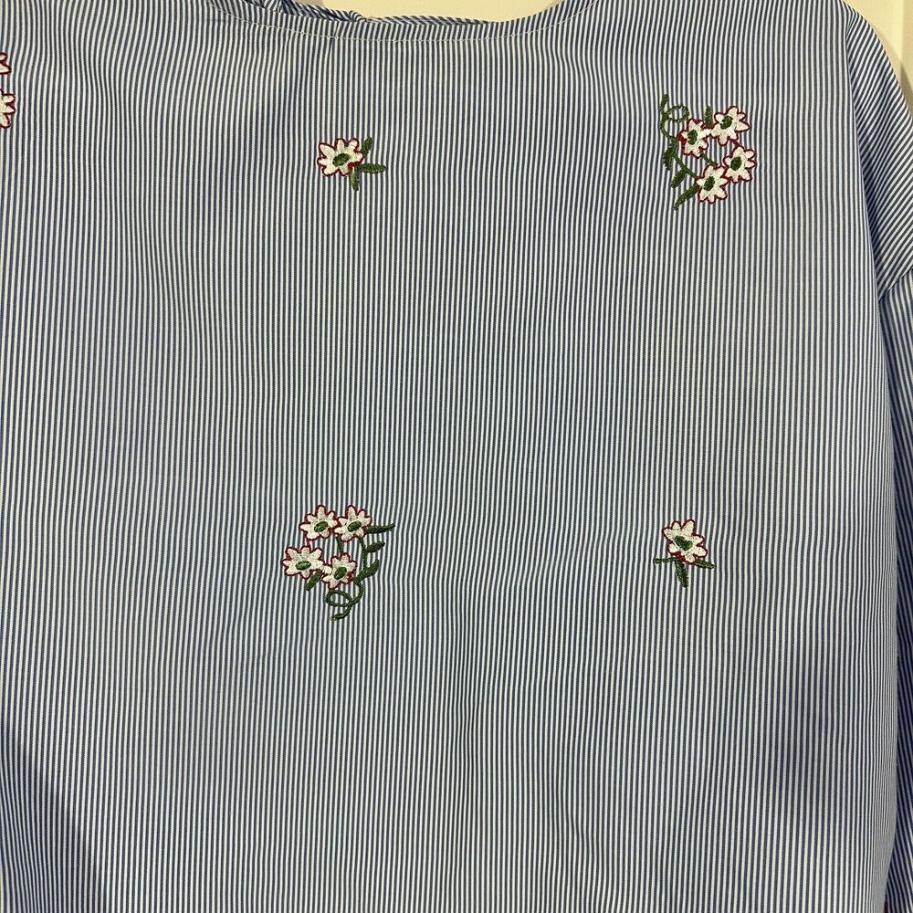 Bleuh Ciel Womens Blouse Medium Blue Striped Backless Big Bow Tie Embroidered - Picture 3 of 8